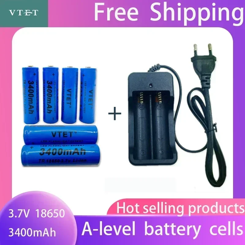 2024 New Battery High Quality 3400mAh 3.7V 18650 Li-ion Batteries Rechargeable Battery For Flashlight Torch Fan Toy Car+Charger image 4