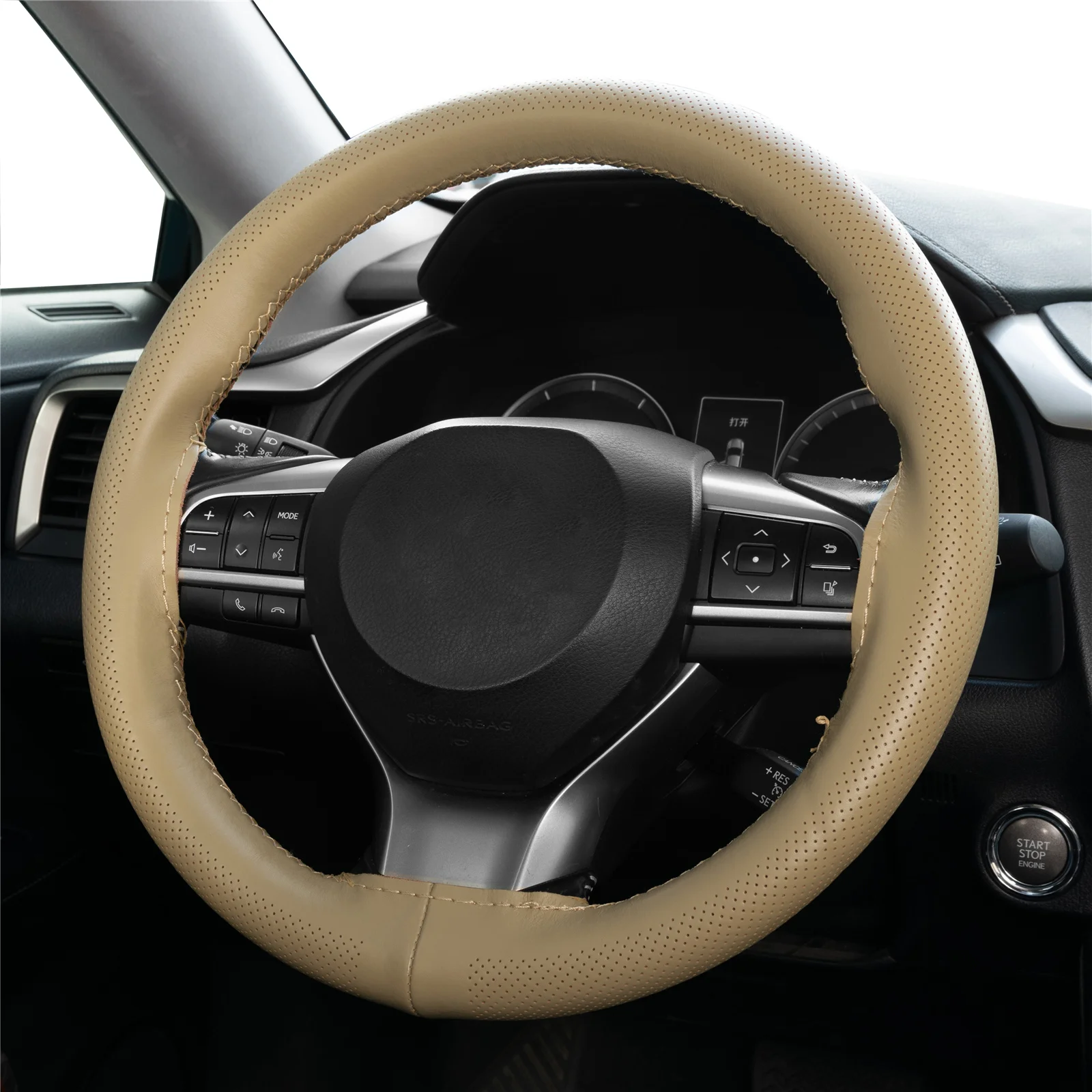 DIY Steering Wheel Cover 38cm 15Inch Genuine Leather Punched Breathable with Needle and Thread  Car Vehicle Interior Accessories