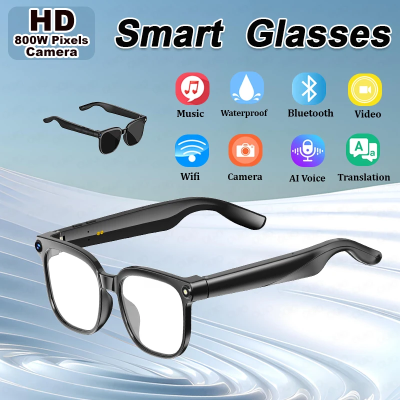 

2025 New Smart Glasses 8MP HD Camera AI Voice Photo Video Recording Translation Long Battery Life Music Waterproof Smart Glasses