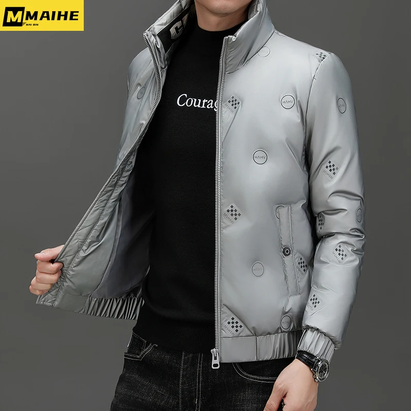 2023 Winter Luxury Down Coat for Men Lightweight High Neck Windproof White Duck Down Warm Coat for Men Business Short Down Coat