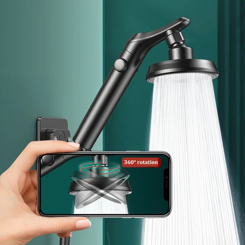 Imagen 2 del producto Cabezal de ducha de mano ajustable, cabezal de ducha de doble uso, juego de cabezal de ducha con codo giratorio, refuerzo, gran salida de agua