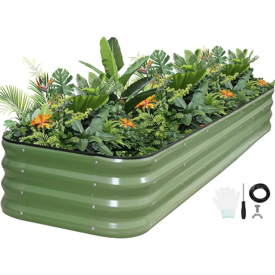 

5-in-1 Adjustable Raised Garden Bed Kit Galvanized Planter Boxes for Vegetables Flowers 12" Tall Multiple Sizes 8x2x1ft 9x1x1ft