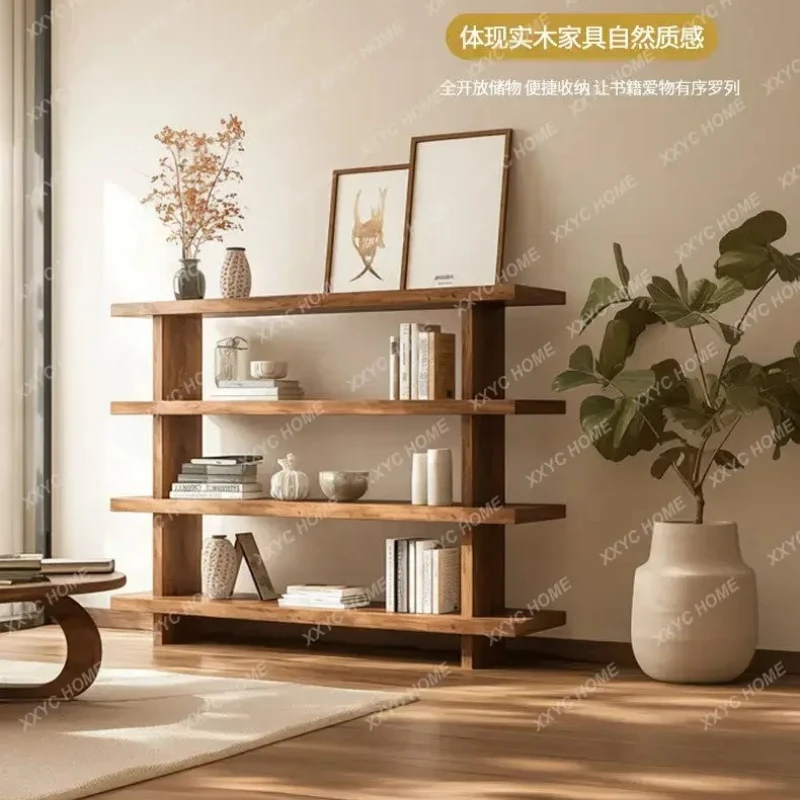 X-S Floor-to-ceiling shelves Solid wood bookcase wall Living room wall display rack Log shelves Multi-layer HG