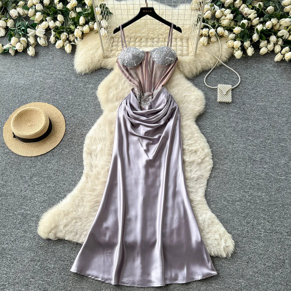 

Women Gown Dress Long Dresses Strapless Sexy Vestidos Y2k Streetwear Elegant Splice Party Night Sequins Lace Slim Fit 2026