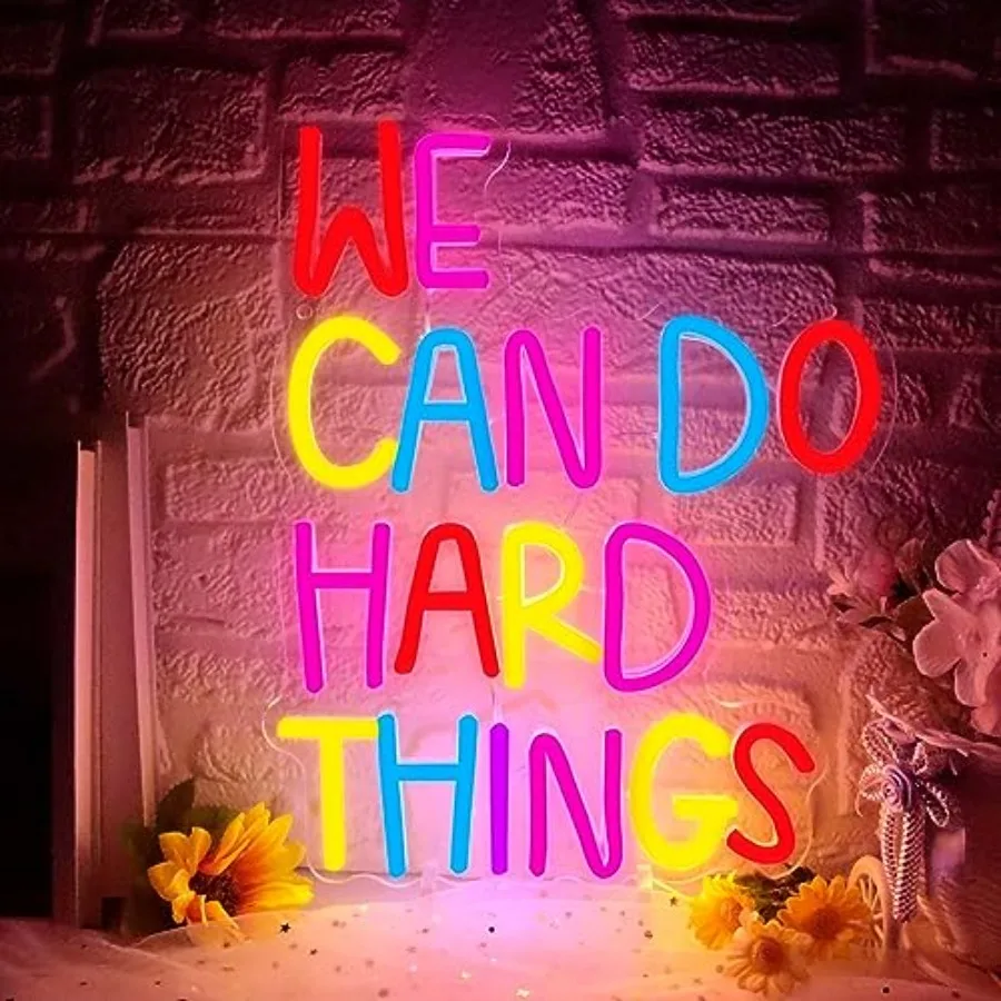 We Can Do Hard Things Neon Sign, Motivational Neon Light LED Classroom Sign USB Dimmable, for Inspirational Classroom Office Li