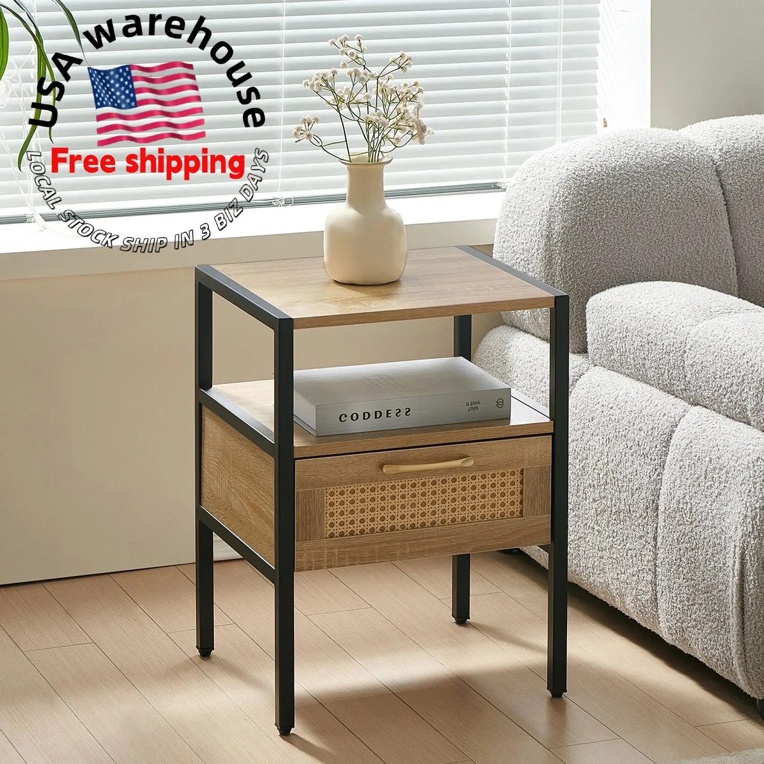 

Wooden Side Table Simple Modern Wooden Nightstand with Drawer for Bedroom Nightstand square Side Table