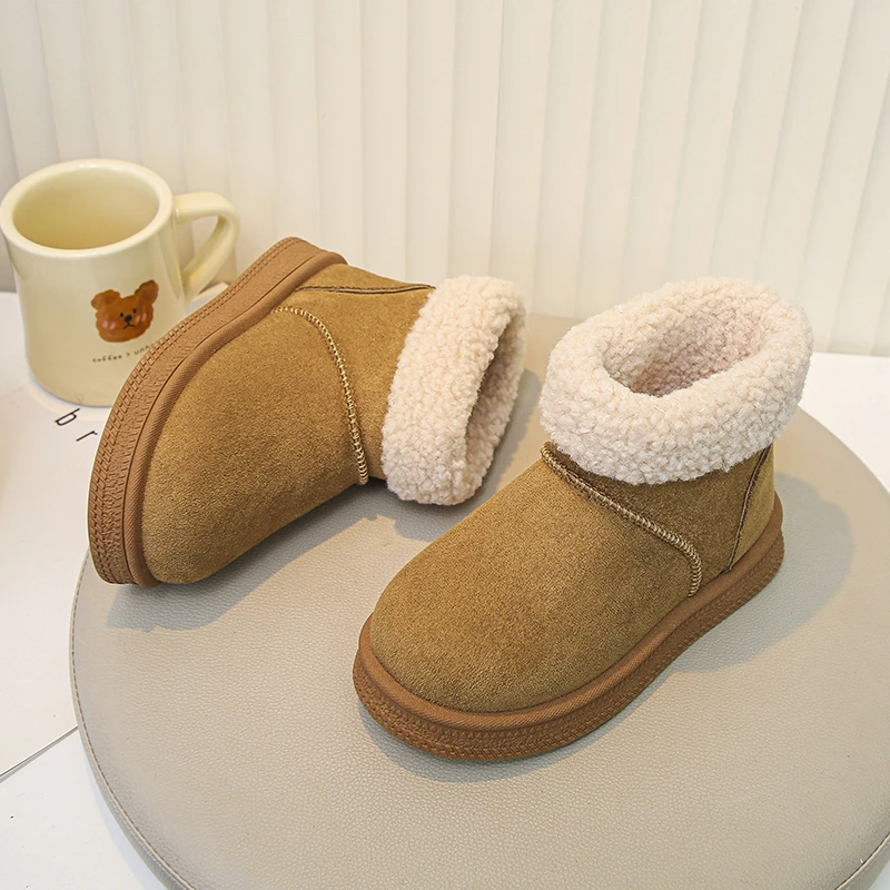 Soft Fluffy Leather Boot for Girls 2025 New Winter Toddler Warm-lined Boots Non-slip Simple Versatile School Snow Boots Age5-8
