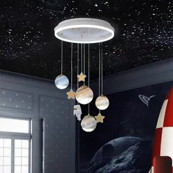 Round kids ceiling Chandelier planet ball spaceman lamp for Children's Room Living Room bedroom decor catron Moon stars Lamp