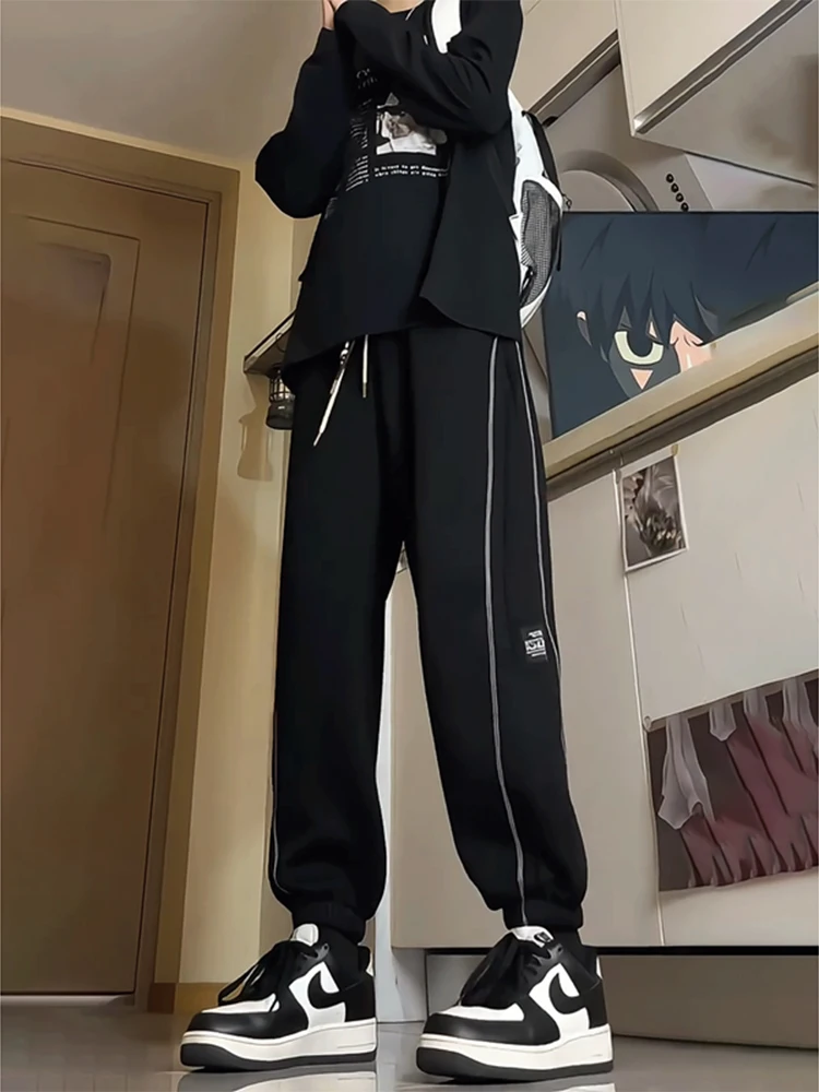 

American Sle Fce Lined Loose Fit Men's Sweatpants Teenage Casual Trousers Autumn Winter Design Sense Baggy Cuffed