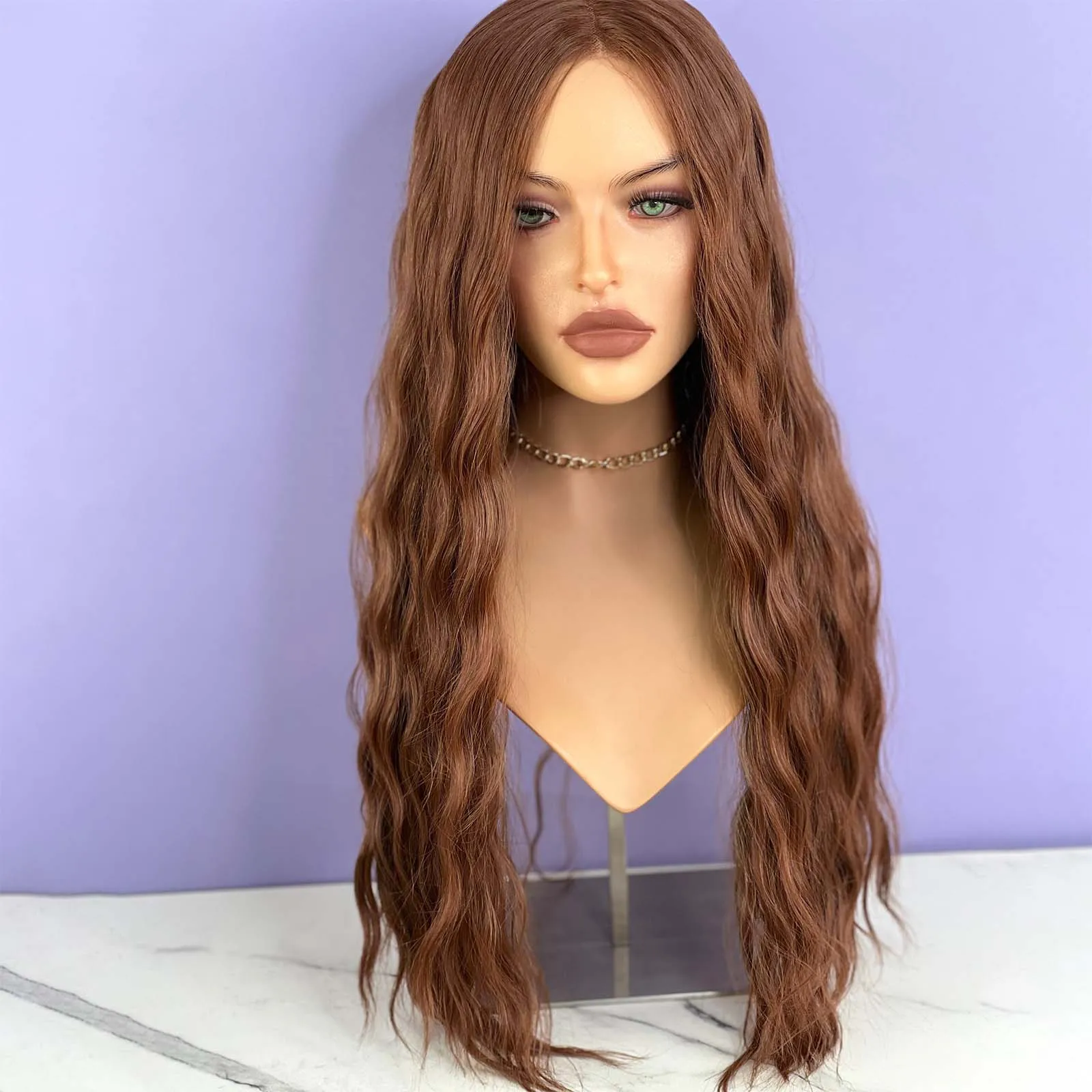 Reddish Brown Wig Synthetic Hair Long Wavy Curly Lace Front Wig Natural Copper Red Auburn Colored Lace Frontal Wigs for Women