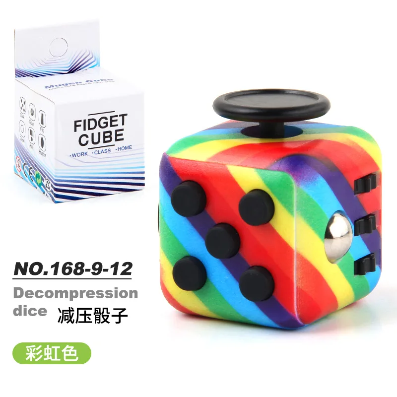 Fashion Decompression Dice Autism Adhd Anxiety Relieve Toy Adult Kids Fingertip Press Button Toys Rainbow Dice Antistress Cube