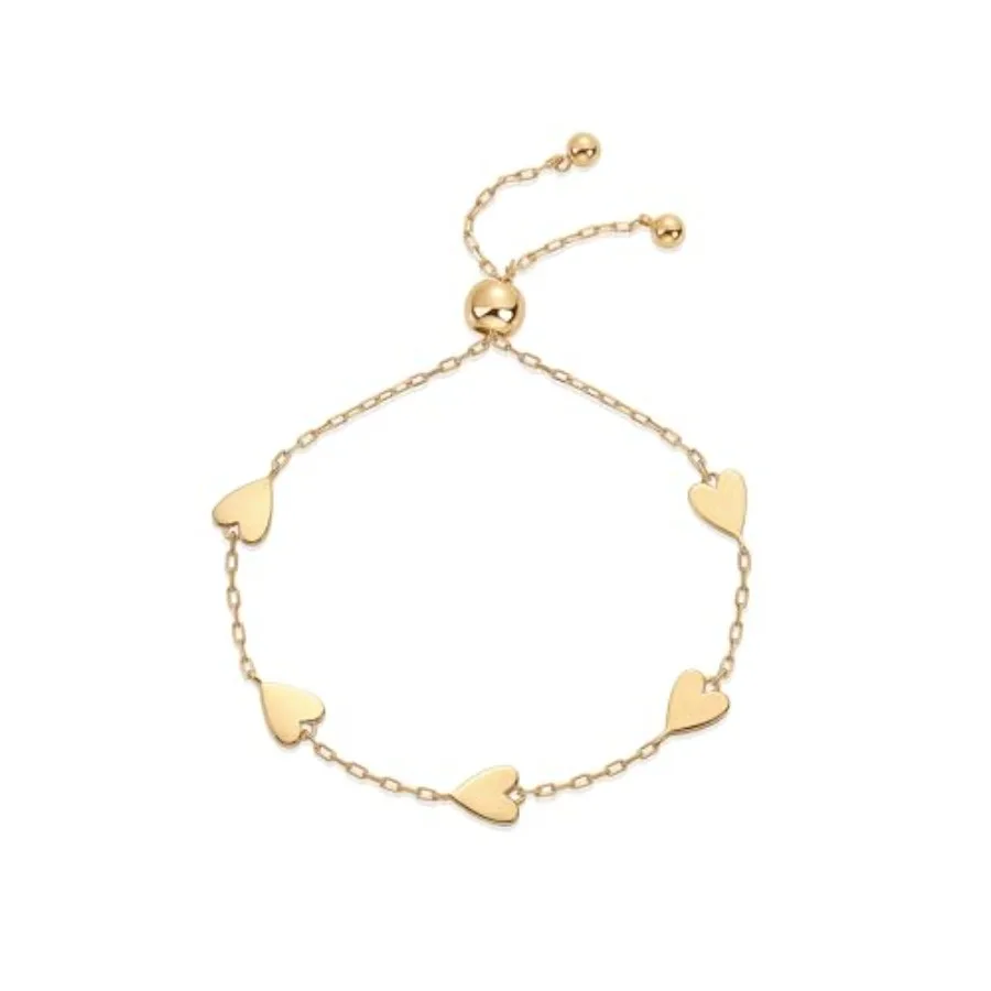 

14K Gold Plated Matching Heart Charms Solitaire Bracelet Set for Women Adjustable Valentines Day Love Friendship Two Bracelet P