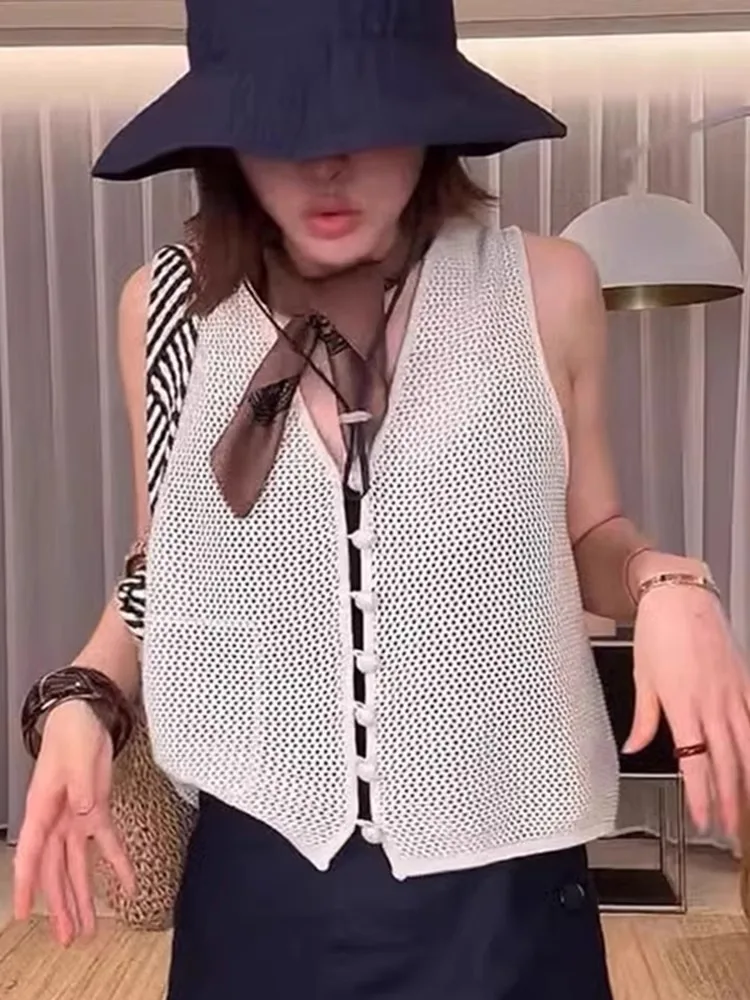 Koreaanse Sle Veelzijdig Svel Vest Holle Ontwerp Afslanken Dames Faion Loose Fit Tank Top Gelaagdheid Zomer Nieuwe Collectie