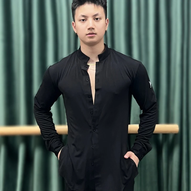 

2025 Male Latin Dance Tops For Men Long Sleeve Practice Clothes Chacha Rumba Tango Dress Adult Male Latin Dance Outfits DN20812