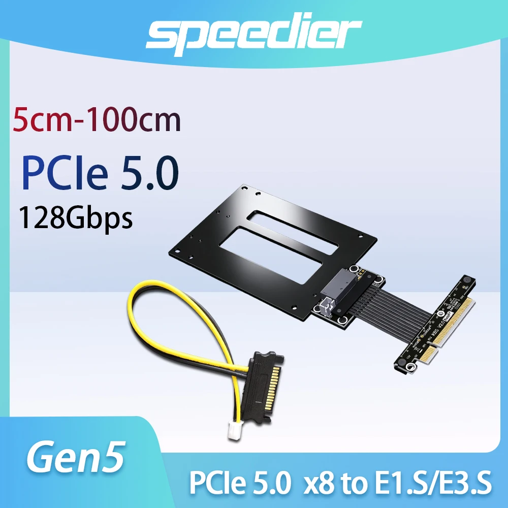 PCIe 5.0 X8 To EDSFF E1.S/E3.S SSD Riser Cable SFF-TA-1002 Connector Gen5 PCI-E X4 128Gbps NVMe Hard Drive Extension Adapter