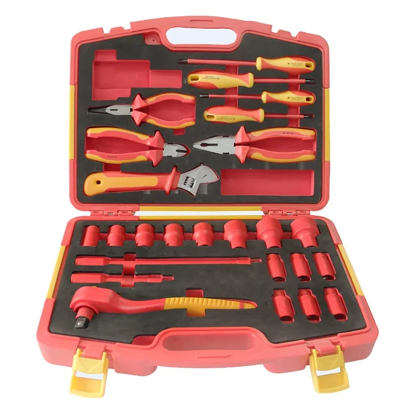 

25 шт., аппаратные средства, изоляционная втулка 3/8, ключ с трещоткой, 1000 В, кабельный нож, ключ с открытым концом для автомобиля новой энергии