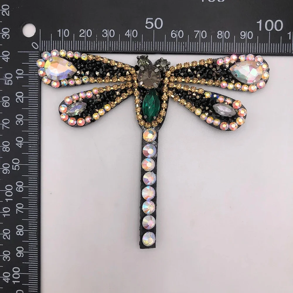 Colorful Dragonfly Patches Golden Snake Sew-On Patch for Clothing Shoes Hats and Bags Rhinestone Sequined Appliques