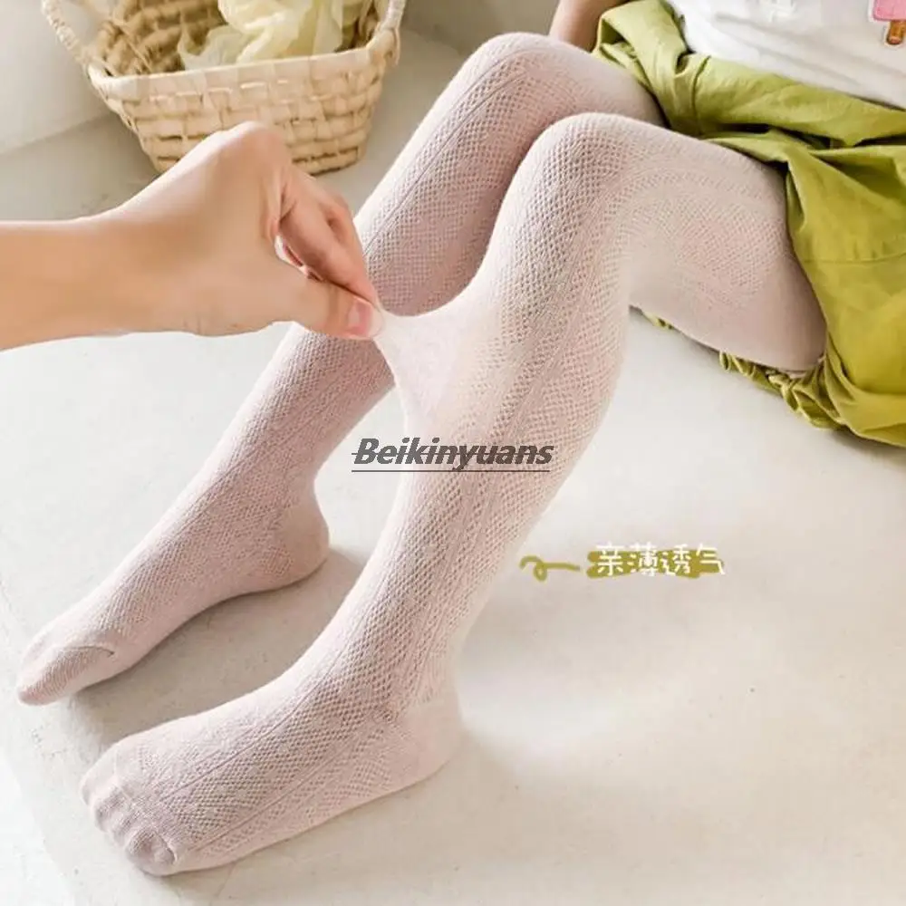 New thin cotton solid mesh pantyhose for children in summer, leggings for children and mosquito-proof socks for girls.