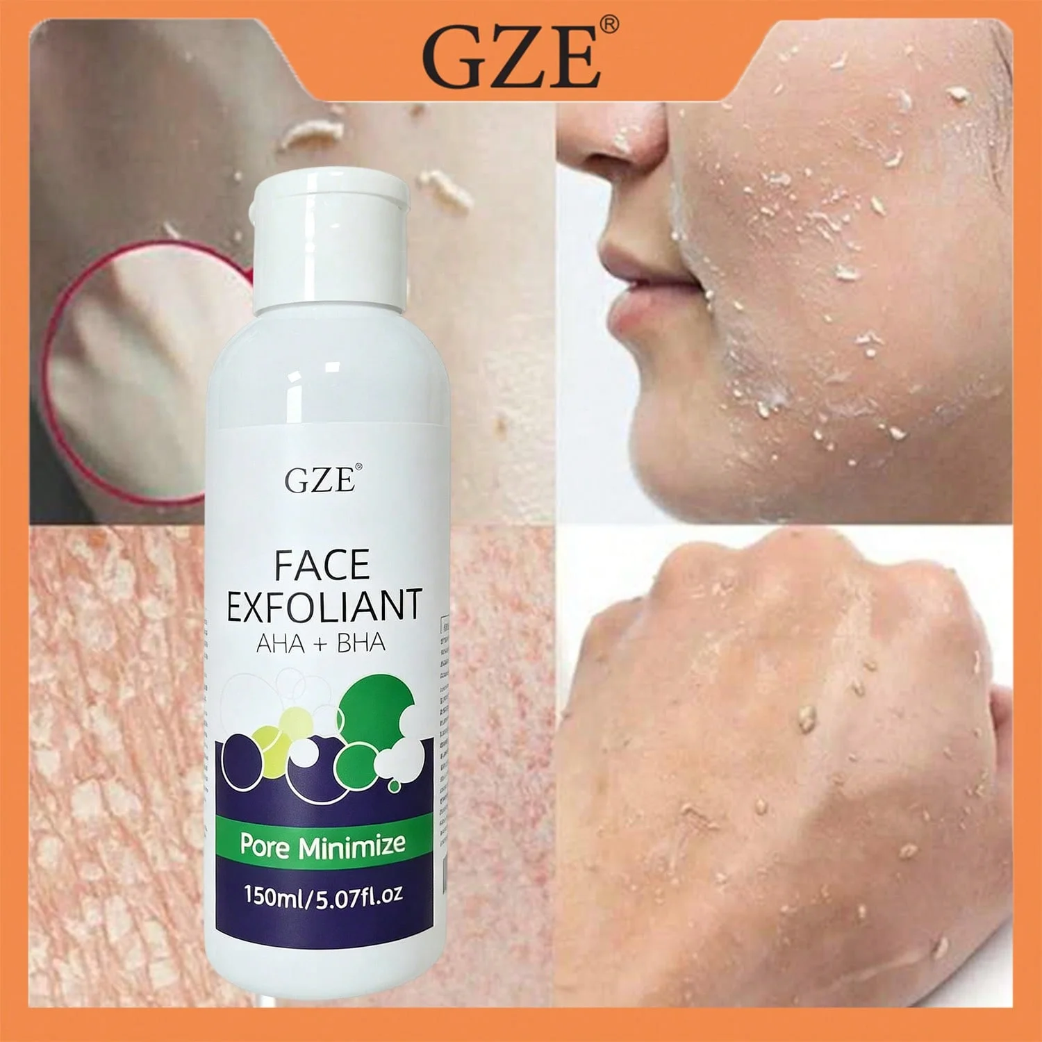 GZE Face Exfoliant, Pore Minimizing Liquid Exfoliator, Gentle Peel to Remove Dead Skin, Clear Blackheads & Refine Large Pores