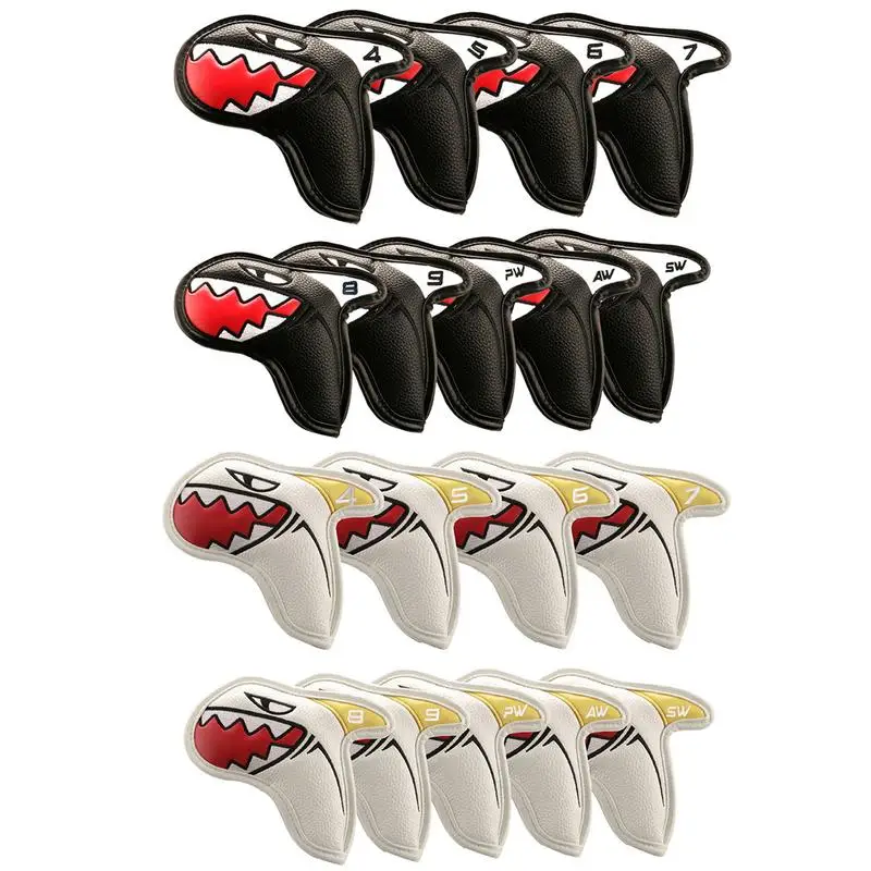 Golf Club Head Cover Set 9Pcs Universal Golf Iron Headcover Shark Design Golf Putter Protective Covers Golf Accessories for Iron