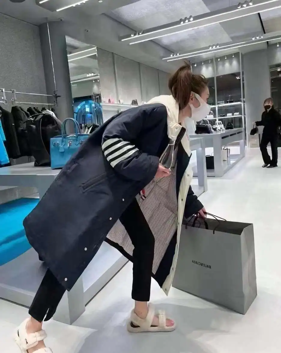 المرأة الجديدة طويلة مقنعين أسفل Jaet أربعة المشارب الأبيض Du أسفل الكورية Sle تنوعا كلية ملابس خارجية العصرية #1