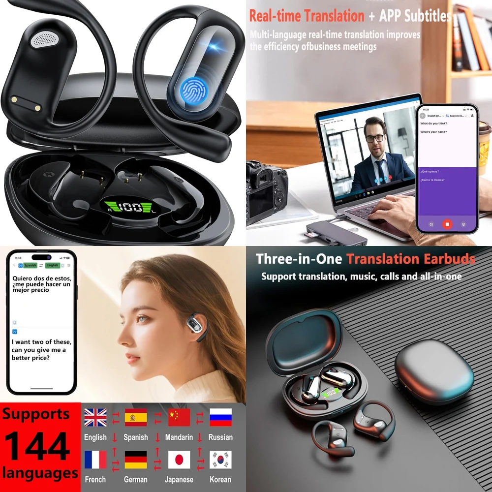 

Беспроводные наушники UYUXIO OWS AI для перевода речи с поддержкой 144 онлайн-языков, с функцией перевода в реальном времени, для деловых поездок