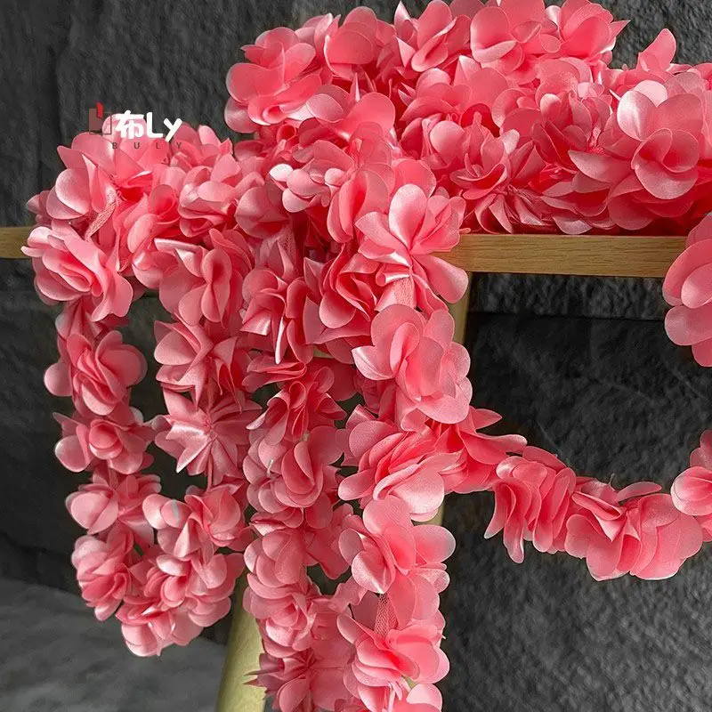 Pink Flower Cluster Tassel Lace Trim Accessory Handmade DIY Creative Decor Fabric For Fashion Designer Garment Material