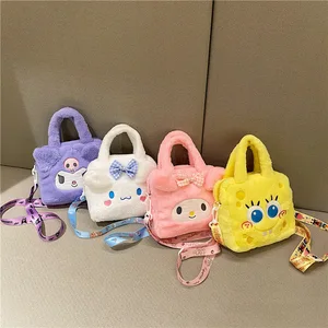Kawaii Sanrio Plush Bag Kuromi Melody Cinnamoroll 만화 애니메이션 애니메이션 핸드백 크로스 바디 여행 저장 가방 여자 여자 선물 10 최고의 판매 Sanrio 선물 -17