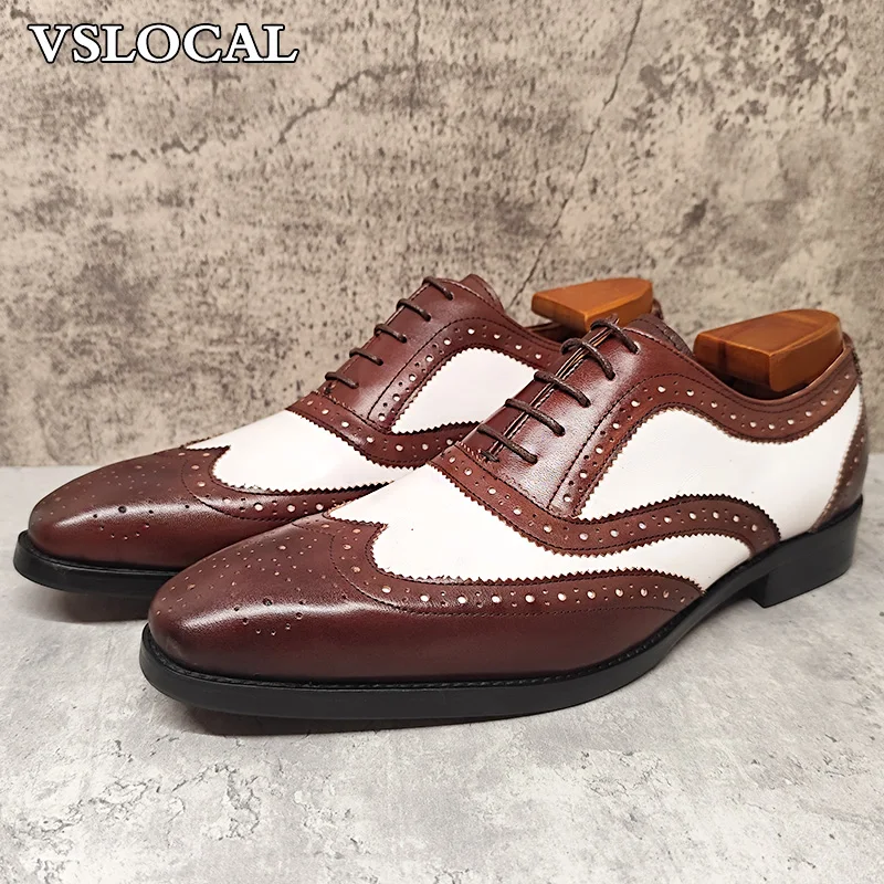 

Luxury Brand Men Shoes Lace Up Brogue Point Toe Mens Dress Shoes Wedding Business Genuine Leather Oxford Shoes for Men
