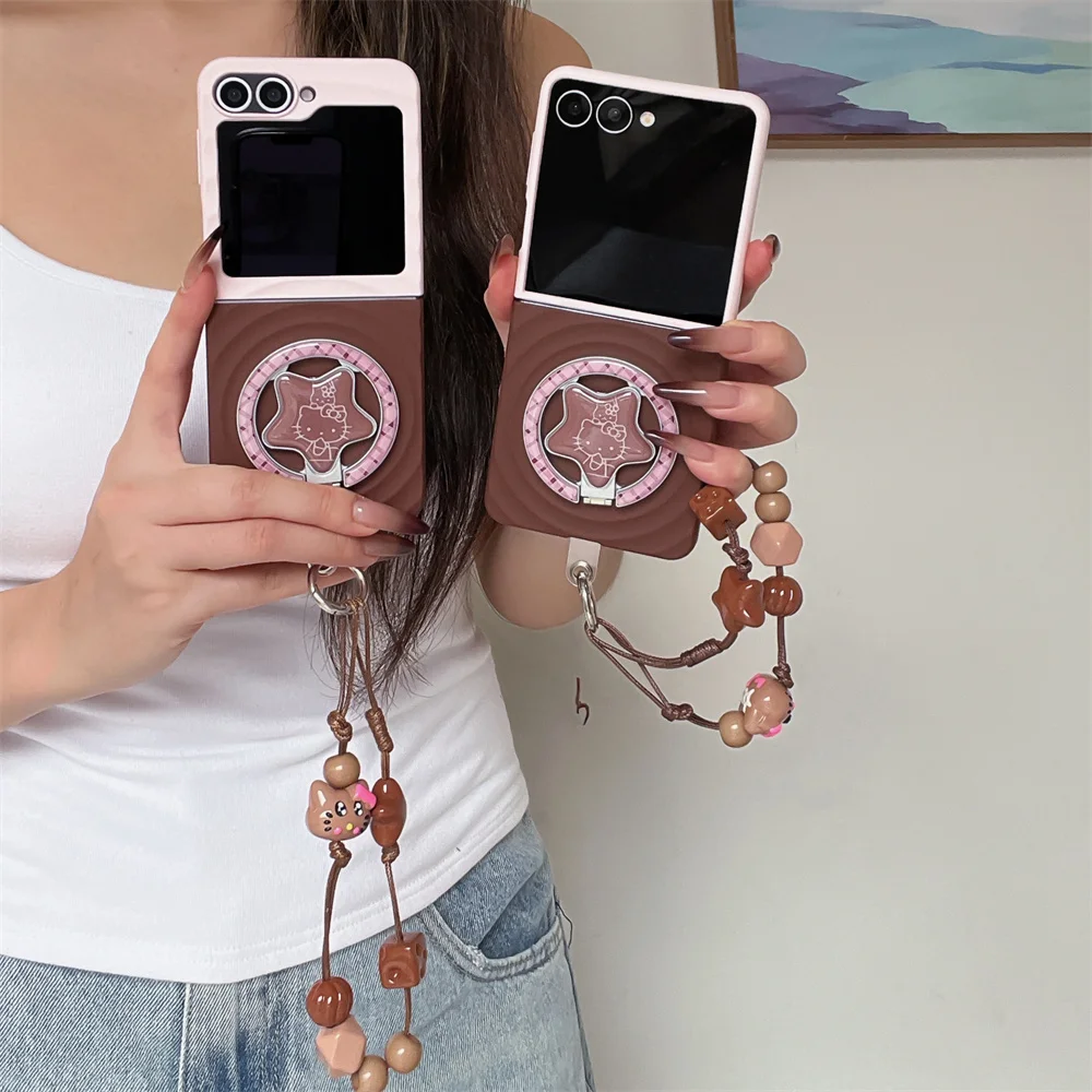 

Korean INS Water Plaid Hellokitty Magnetic Stand Protective Case for Samsung Galaxy Z Flip 6 7 Flip 5 Flip 7 Flip 4 3 Cute Cover