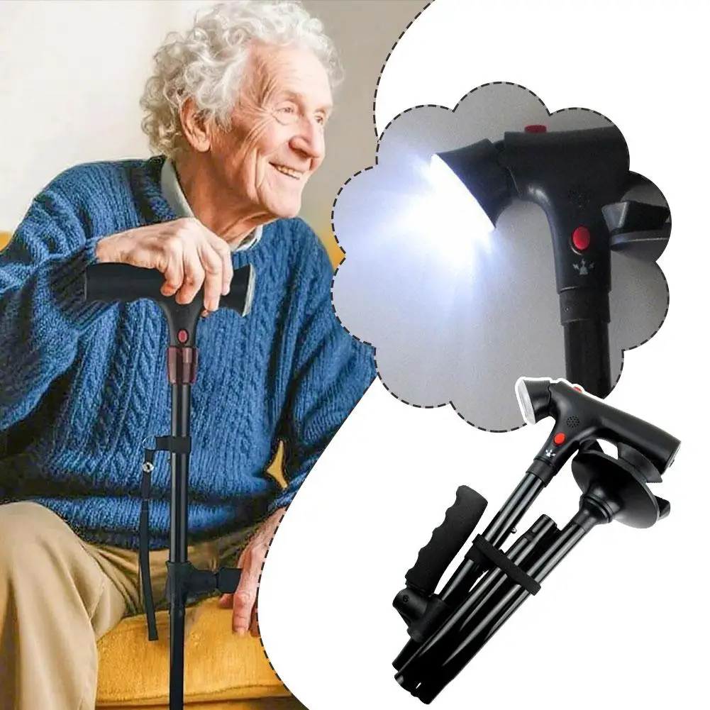 

Умный складной костыль, светодиодные трости для ходьбы, настоящие палочки, костыли для пожилых людей, прочная рука для пожилых людей с функцией противоскольжения, светоактивационная сигнализация