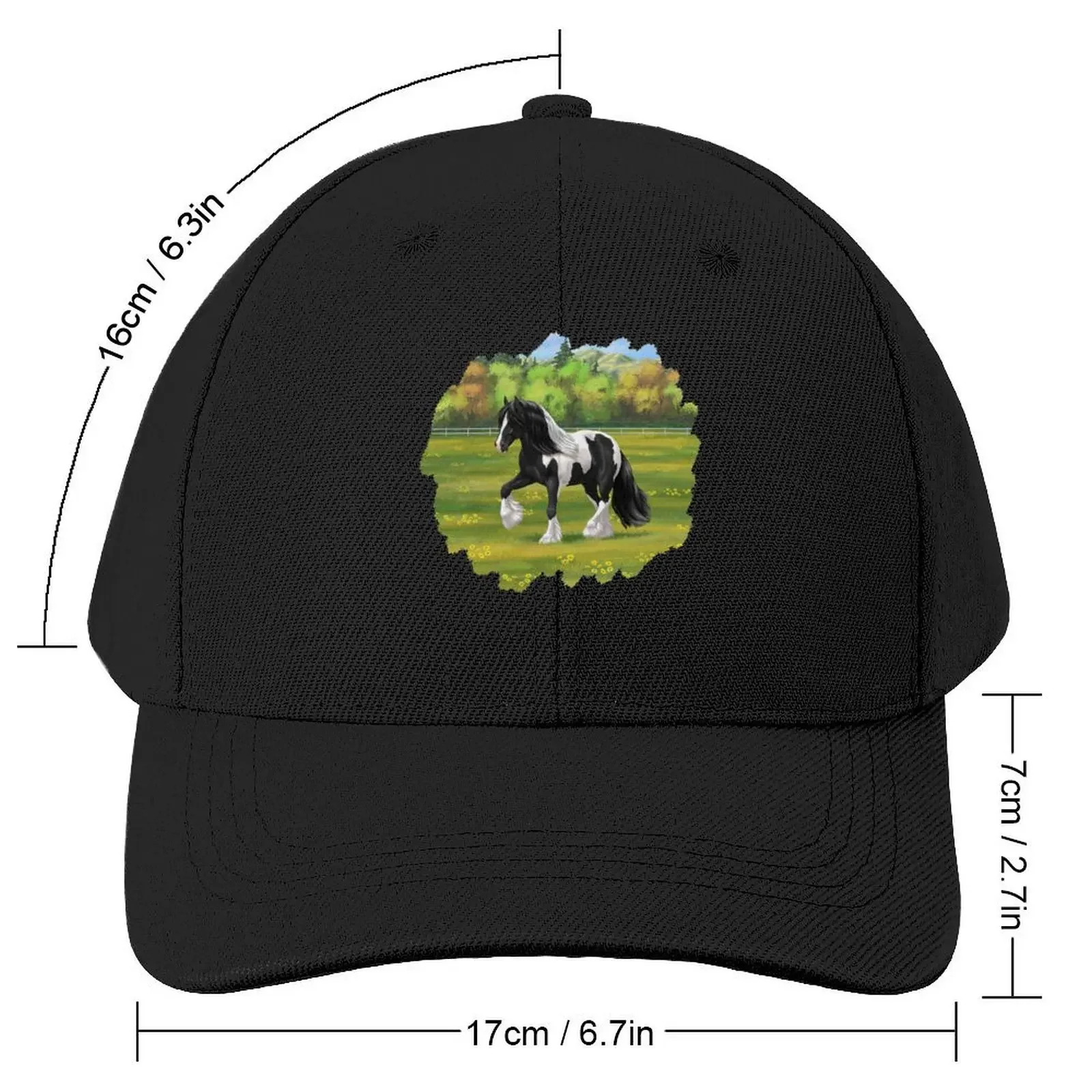 Black Pinto Piebald Gypsy Vanner Irish Cob Draft Horse Baseball Cap funny hat Fishing cap tea Hat Golf Men Women's