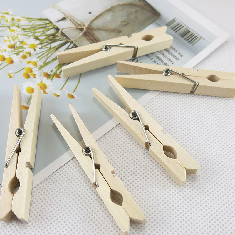 100 Pieces Mini 25/30/35/45mm Natural Wooden Clips Photo Body Clips Clothes Pegs Mini Wooden Paper Photo Clips Wood Clips