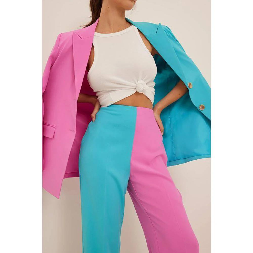 

Fashion Patchwork Single Button Women Pants Set New Female Two Pieces(Blazer+Trousers) conjuntos femininos elegantes