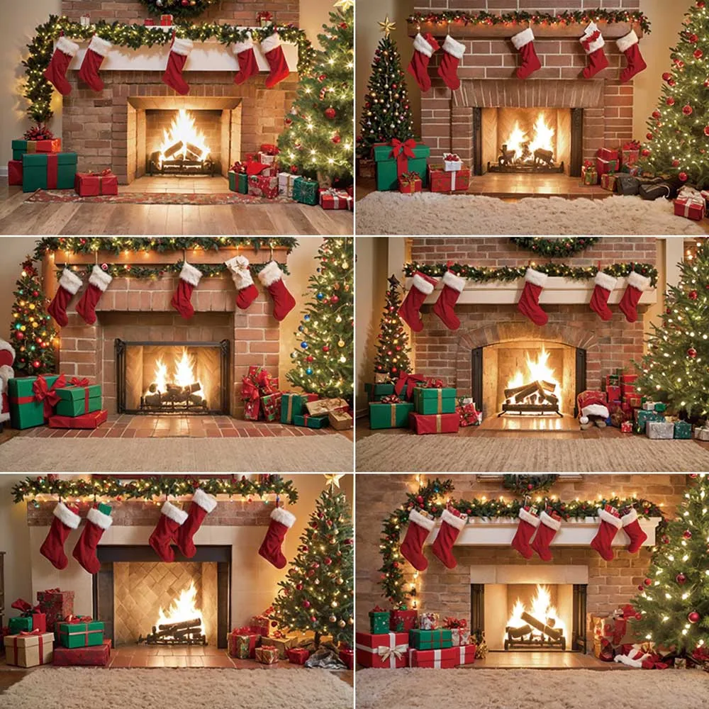 

MOON.QG Fireplace Christmas Photography Backdrop Brick Stove Frame Party Studio Background Gifts Photographic Shooting Props