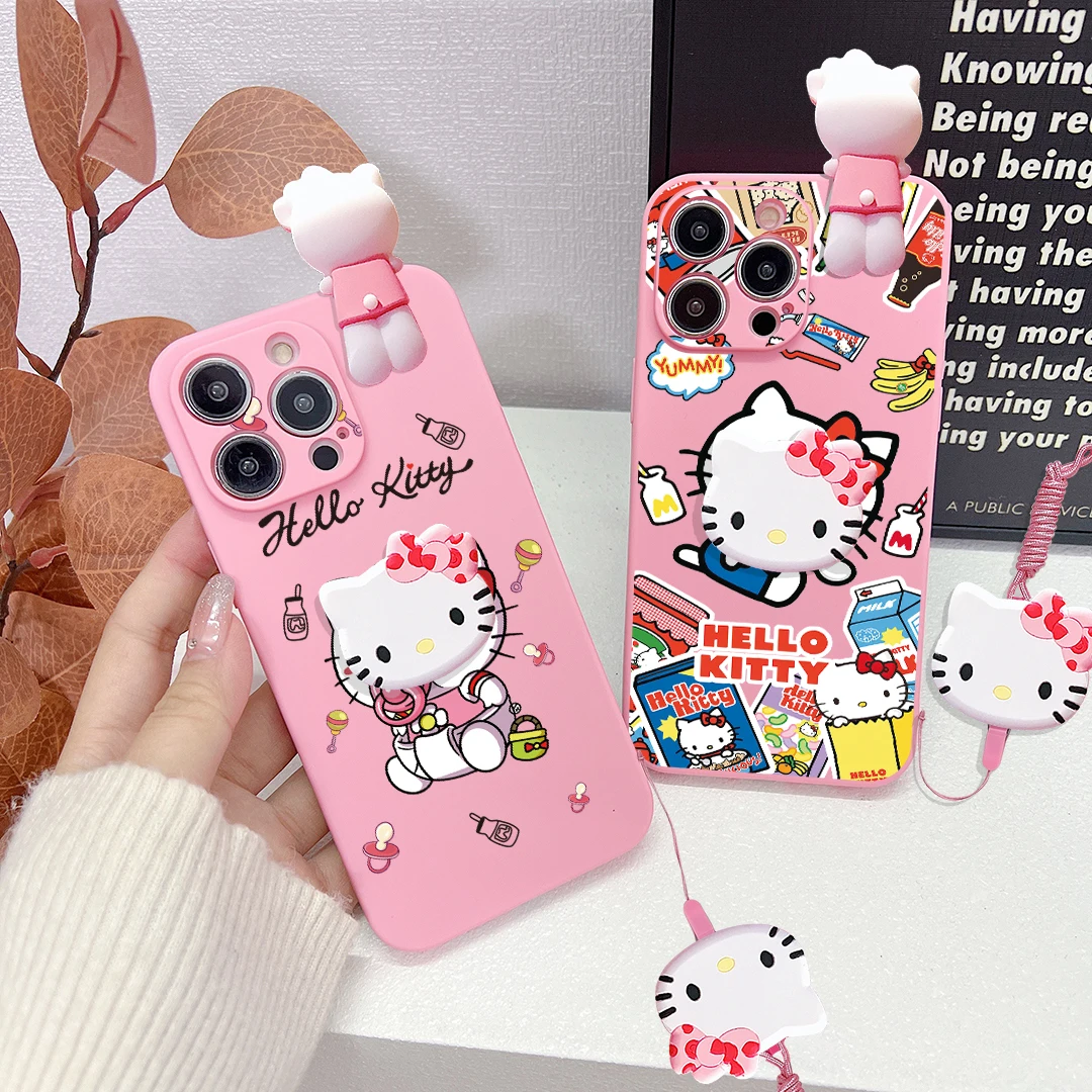 For OPPO A15 A94 A54 A55 A53 A74 A96 A57 A17 A58 A78 60 Realme C55 53 35 30 21Y 11 33 63 61 Pacifier Kitty Case With Holder Rope