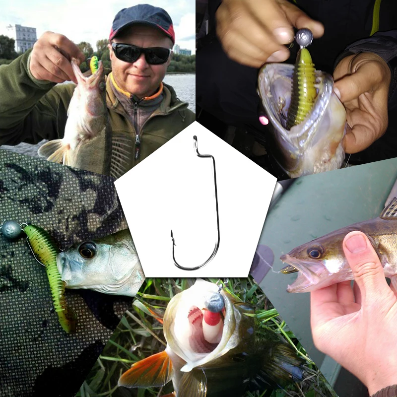 MEREDITH Worm Hook Offset Wide Gap Високовъглеродна стомана, изключително здрава Риболовна кука без плевели за меки примамки Bass Pike 50 бр.