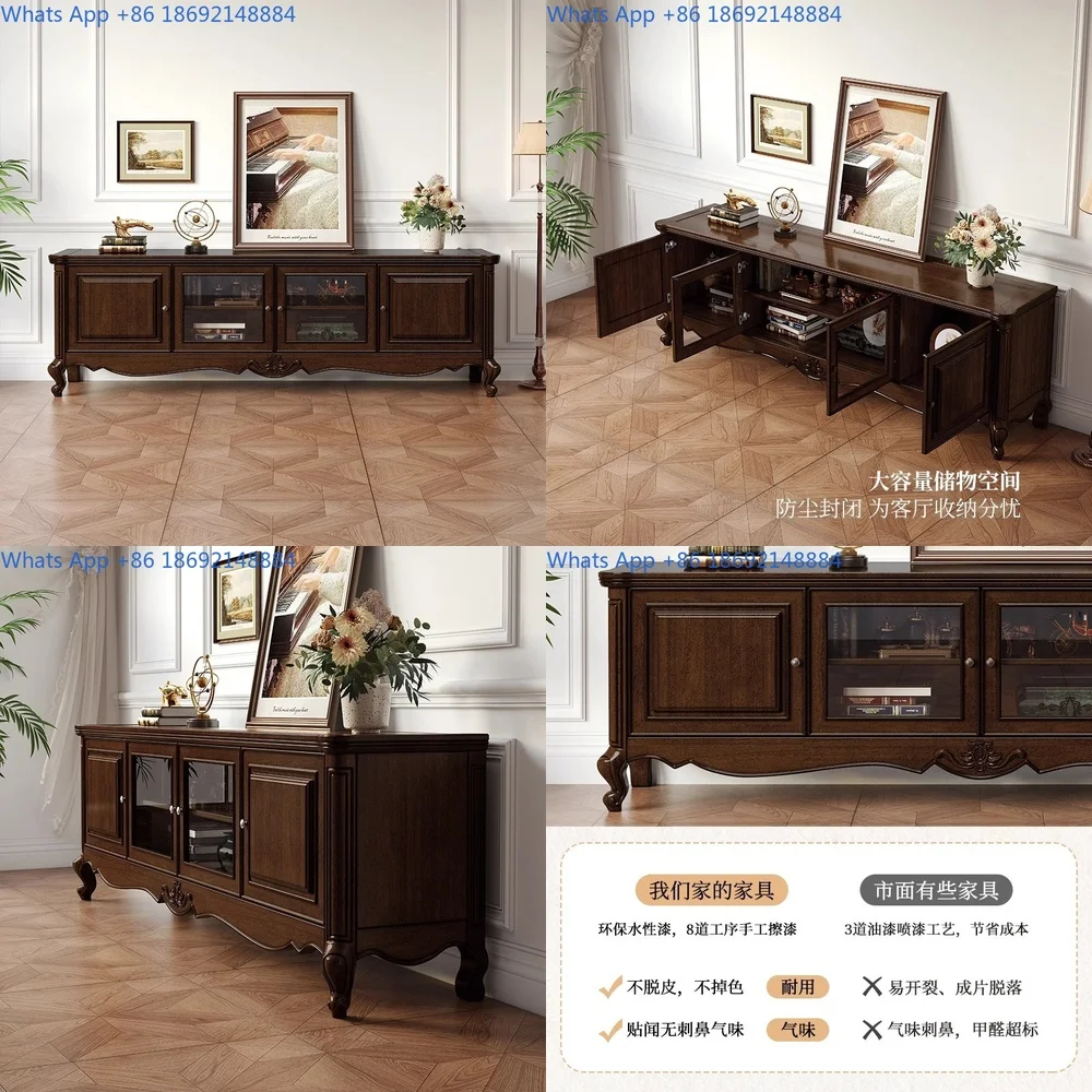 

Rustic American Style Wooden TV Stand for Living Room Storage Cabinet Minimalist Design Solid Wood Low Cabinet for Small Spaces