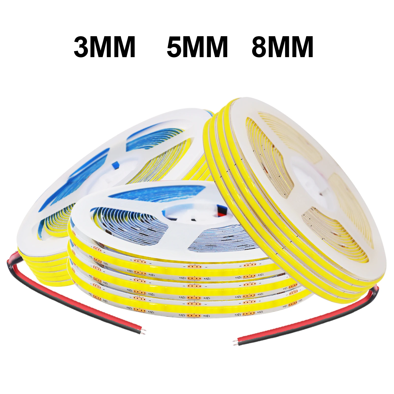 12V COB LED Strip 320LEDs/m High Density RA90 Flexible 3mm 5mm 8mm PCB COB LED Tape Light Bar Pink Yellow Blue Green Red White