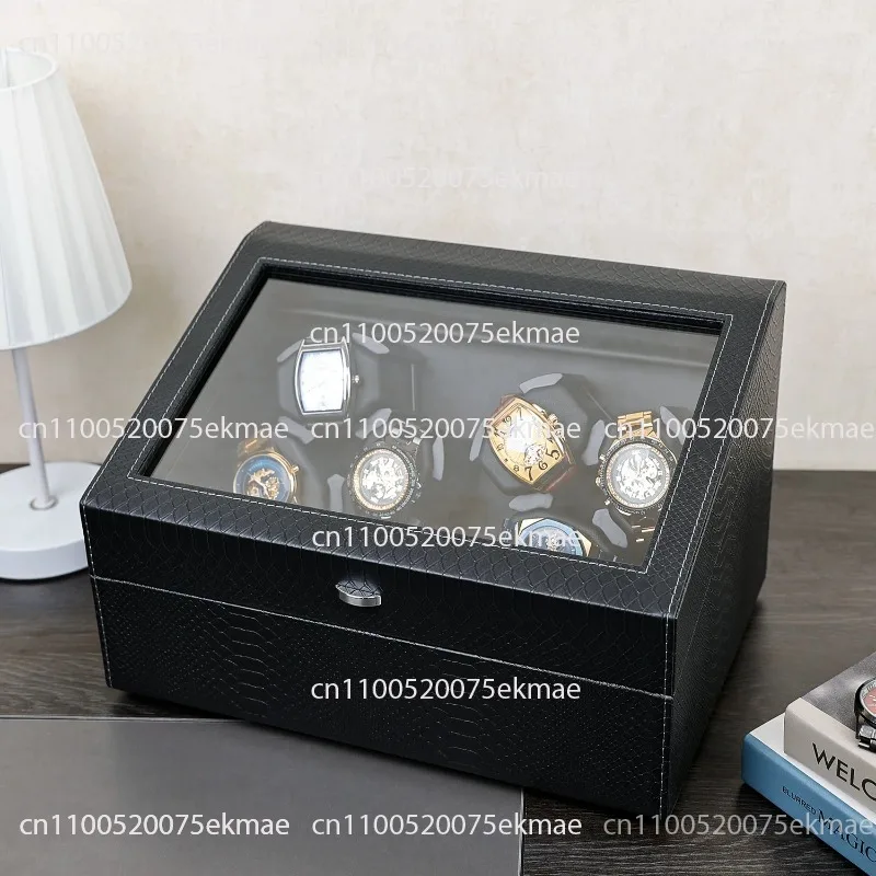 High-End Automatic Winding 6 Shakers Open Lid Self-Stop Motor Rotator Mechanical Watch Box
