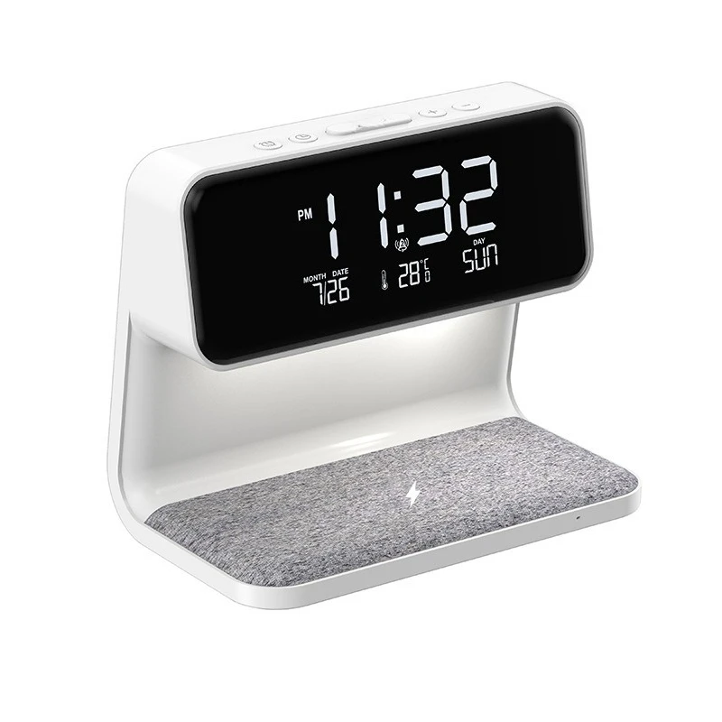 Desk lamp with wireless charging alarm clock 3-in-1 fast charging desktop clock multi-function night light