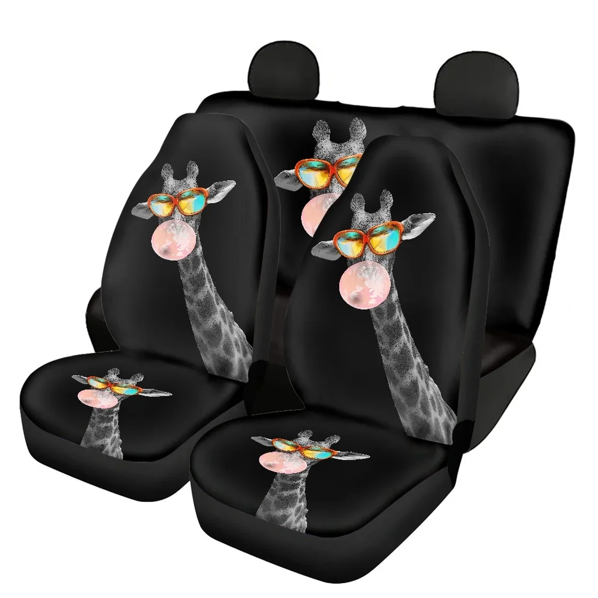 3D Animal Printing Full Set Car Seat Covers Fit Most Cars Cute Giraffe Pattern Vehicle Seat Cover Front and Back Seat Breathabe