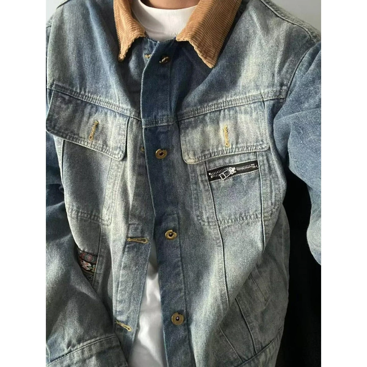 ريترو فضفاض طوق الدنيم Jaet للرجال عادية ربيع الخريف جديد Sle العصرية ملابس خارجية الوقوف صالح طويل Sve الجينز Jaet #4