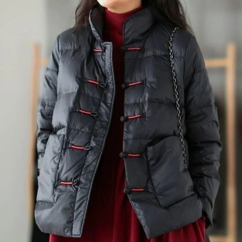 Quilted Padded Black Duck Down Female Coats Red Women\'s Jackets Thick Padding Korean Popular Clothes Lightweight Fashion 2024