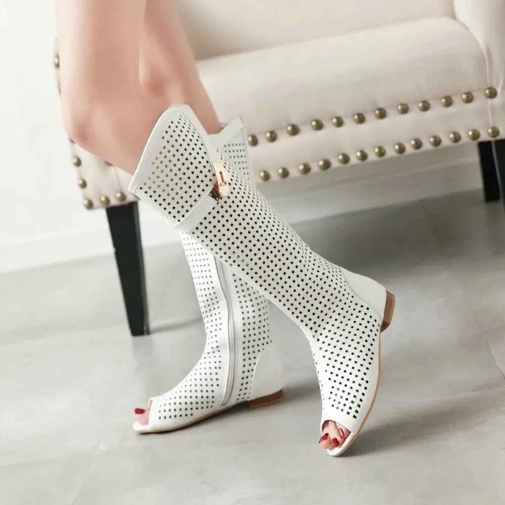 Women\'s High-Cut Peep-Toe Low-Heeled Sandals Casual Shoes Sexy Cool Boots Quality Big Size Range 34-47