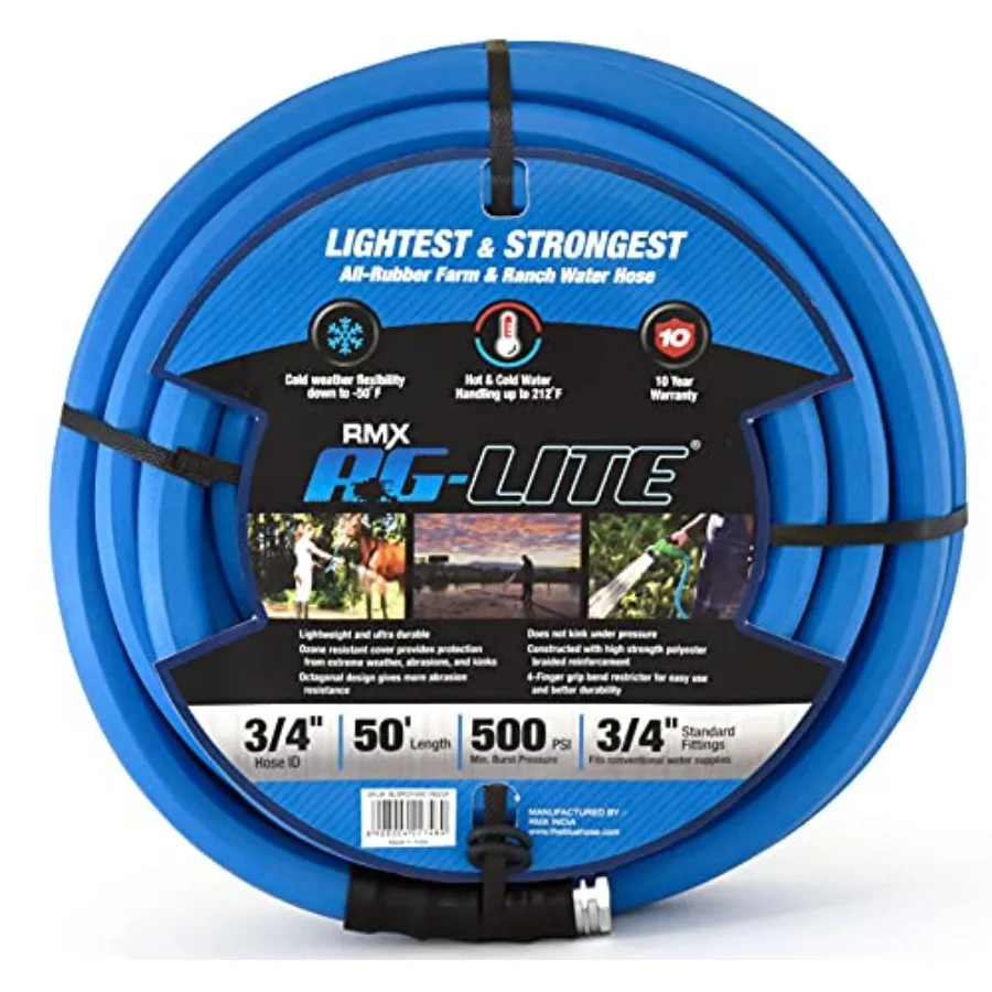 

Резиновый садовый шланг AG-LITE BSAL3450 для горячей/холодной воды, 100% резиновый, ультралегкий, сверхпрочный, 500 PSI, от 50F до 190F, высокопрочный