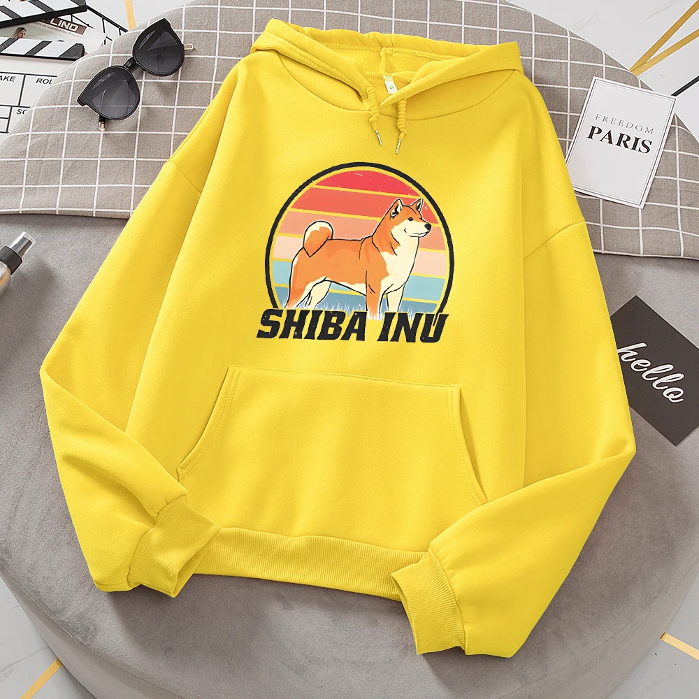 Cute Yellow Shiba Inu Hoodies Women Loose Oversized Comfortable Clothes Creative Fashion Sweatshirt O-Neck Fleece Warm Hooded