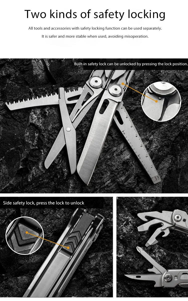 16-in-1 Multitool-Zange, faltbar, aus Edelstahl, Taschen-EDC-Überlebenswerkzeug-Set, tragbare Camping- und Wander-Ausrüstung für den Außenbereich – Detail 14