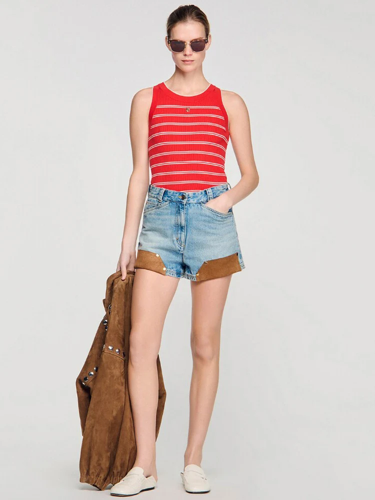 

Summer New Style Qilang Women's Slim Fit Stripe Color Block Knitted Vest Versatile Sleeveless Tank Top for Office And Casual ...