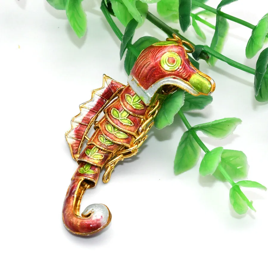 7.5cm Middle Size Blue Red Green Black Purple Enamel Color Cloisonne Movable Joint Hippocampus Seahorse Pendants For Necklace